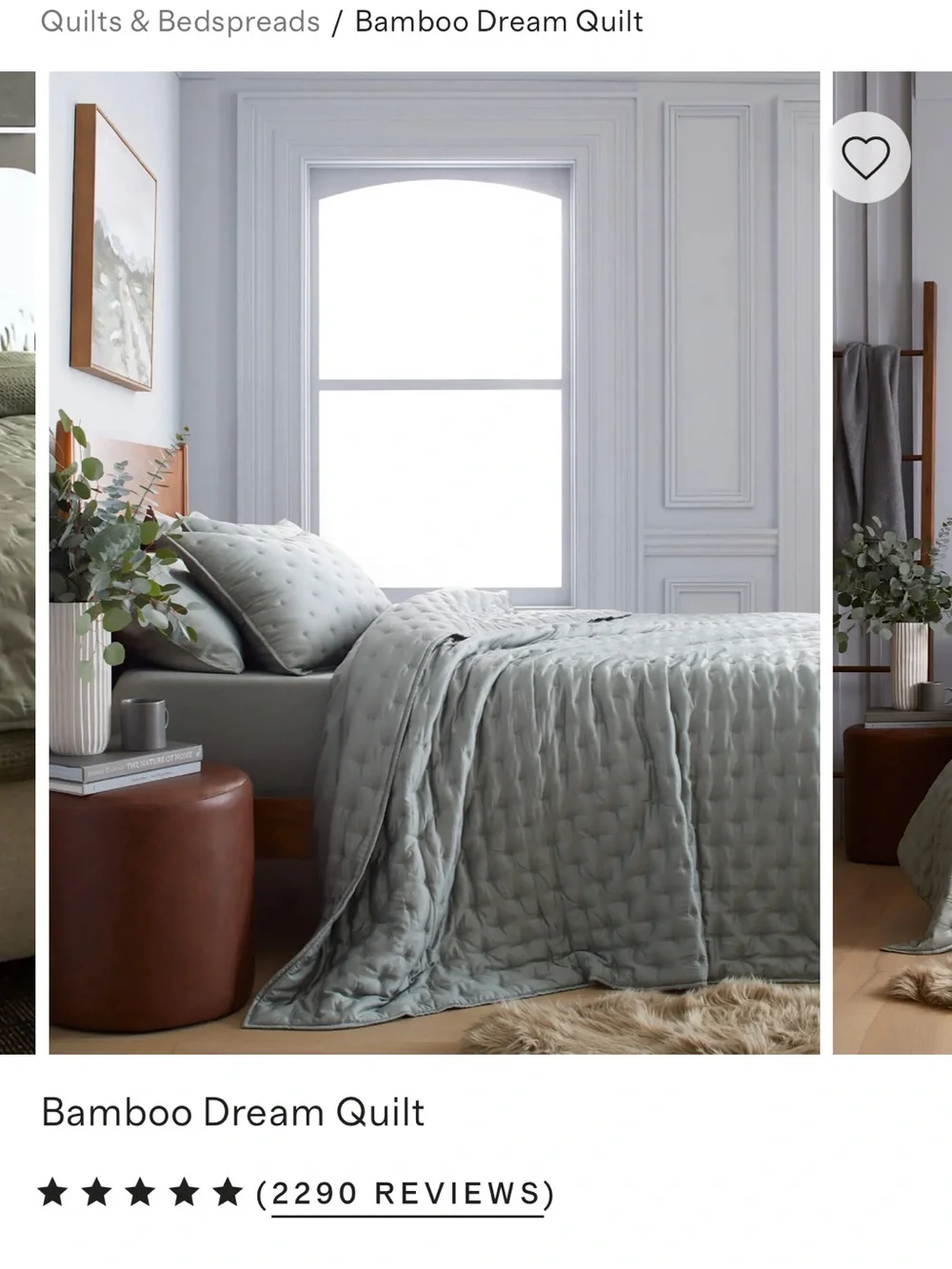 NWT QUINCE Organic Bamboo Dream Quilt Eucalyptus King/ Cal King 9908